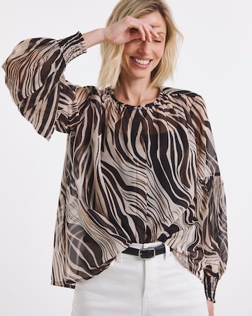 Abstract Print Blouson Sleeve Collarless Georgette Blouse