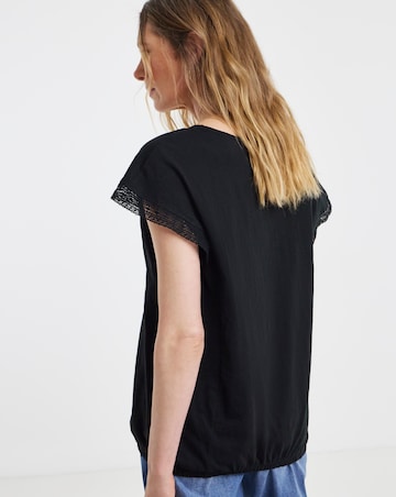 Black Lace V-Neck Bubble Hem Top
