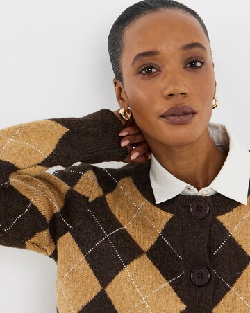 Diamante Argyle Crew Neck Cardigan