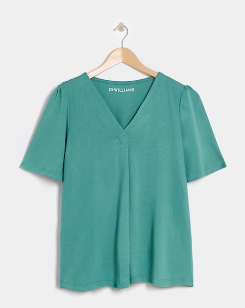 Teal V Neck Angel Sleeve Top