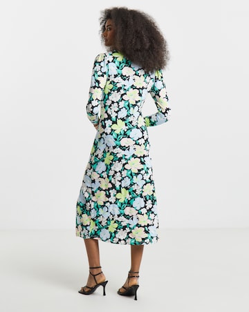 Floral Print Ruched Front Midi Dress