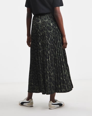 Khaki Leopard Jersey Pleated Midaxi Skirt