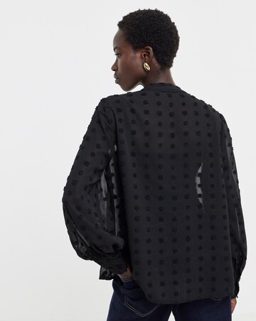 Black Dobby Collarless Blouse