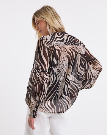 Abstract Print Blouson Sleeve Collarless Georgette Blouse