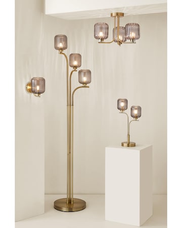 ValueLights Amelie Gold 3 Arm Ceiling Light with Smoked Ribbed Glass