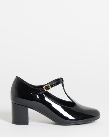 Cherry T Bar Block Heel Shoes - Wide Fit (E)