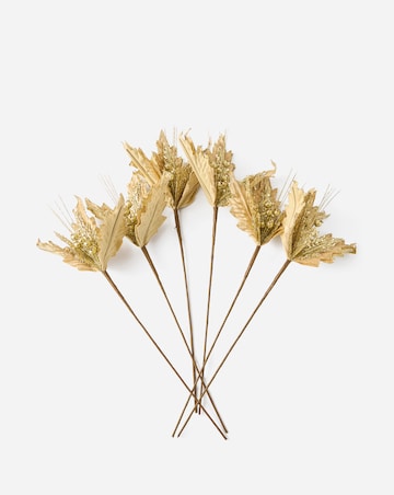 Gold Poinsettia Pick - Set of 6