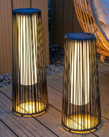 ValueLights Large Black Rattan Solar Powered Outdoor Garden Lantern Floor Lamp