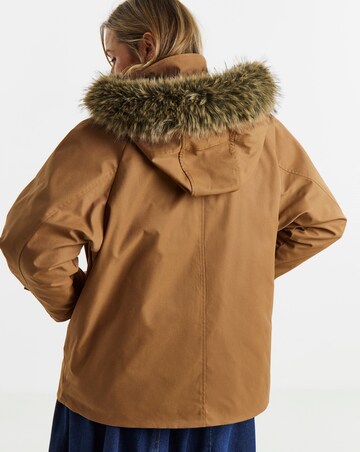 Dark Khaki Quilt Lined Faux Fur Collar Parka
