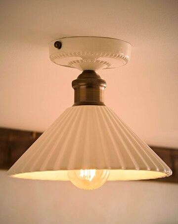 ValueLights Burford Ceramic Ribbed Semi Flush Ceiling Light