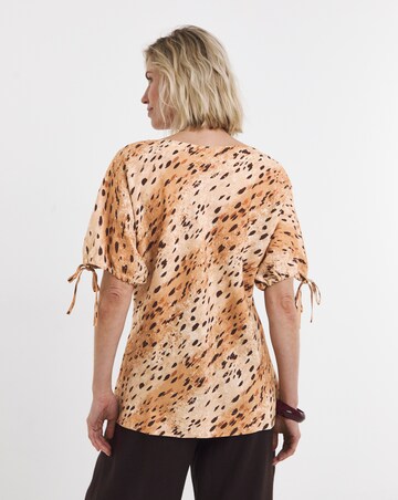Linen Mix Elasticated Cuff Check Boxy Top