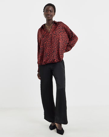 Animal Print Satin Collar Detail Bubble Hem Blouse