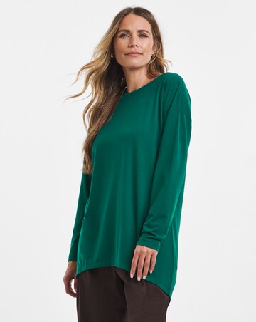 Pine Green Crew Neck Long Sleeve Dipped Back Top