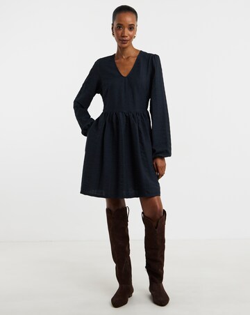 Textured Waist Detail Smock Mini Dress