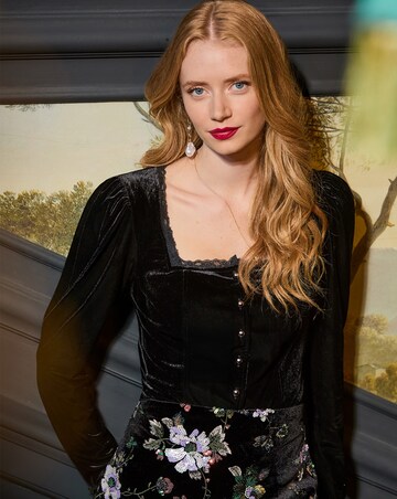 Joe Browns Velour Button Through Top With Lace Detail