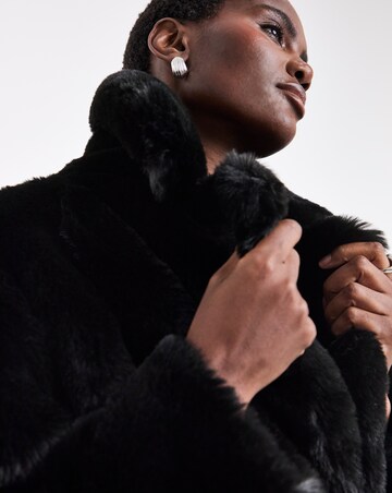 Black Plush Faux Fur Coat