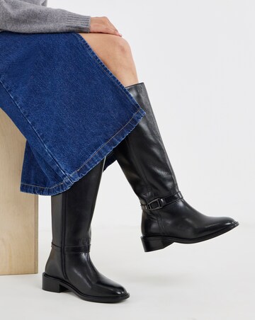 Tori Leather Knee High Buckle Boots - Extra Wide Fit (EEE) & Super Curvy Calf