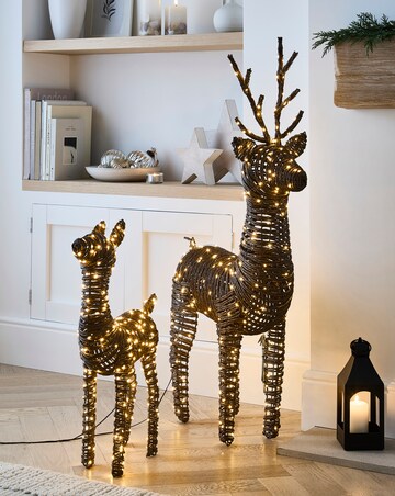 Set of 2 Lit Rattan Reindeers - Indoor/Outdoor
