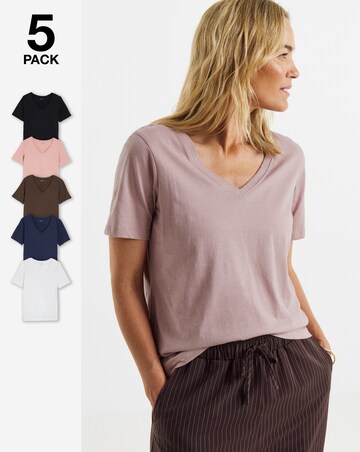Black, White, Navy, Choc, Blush 5 Pack V Neck Short Sleeve T-Shirts