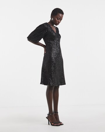 Black Sequin Lace Trim Dress