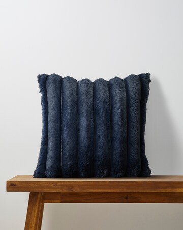 Ribbed Faux Fur Cushion - Navy