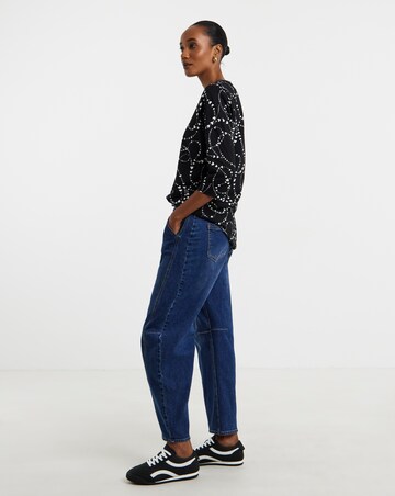 Heart Print Longline Curved Hem 3/4 Sleeve Top