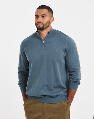 Cotton 1/4 Zip Funnel Knit Top