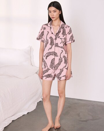 Chelsea Peers Short Sleeve Leopard Revere Shortie Pyjama Set