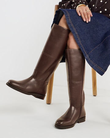 Theodora Leather Flat Knee High Boots - Wide Fit (E) & Curvy Calf