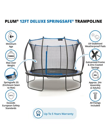 Plum 12ft Deluxe Springsafe Trampoline & Enclosure