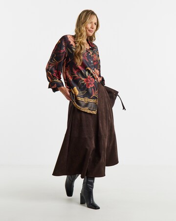 Border Print Satin Long Sleeve Shirt