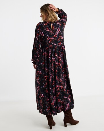 Soft Touch Midi Shirred Cuff Midi Dress