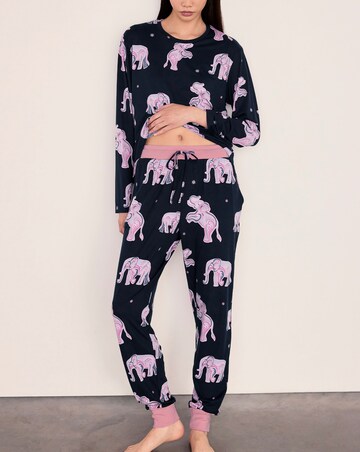 Chelsea Peers Classic Long Sleeve Crew Neck Elephant Pyjama Set