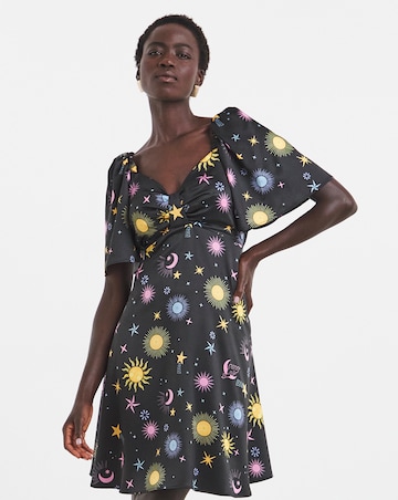 Twisted Wunder Cordella Star & Moon Print Woven Satin Mini Dress