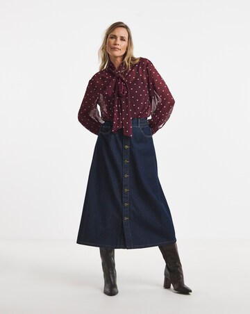 Chocolate Spot Neck Tie Georgette Blouse