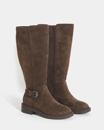Brielle Buckle Detail Stretch Knee High Boots - Wide Fit (E) & Curvy Calf