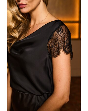 Sosandar Lace Detail Sleeve Satin Cowl Neck Top