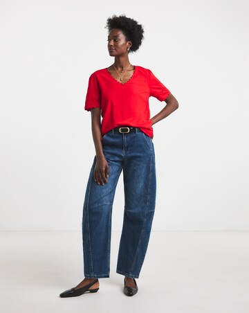 Red Ric Rack Cotton Short Sleeve Top