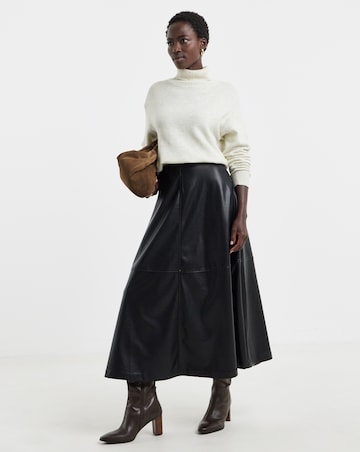 Black PU Seam Detail Circle Skirt