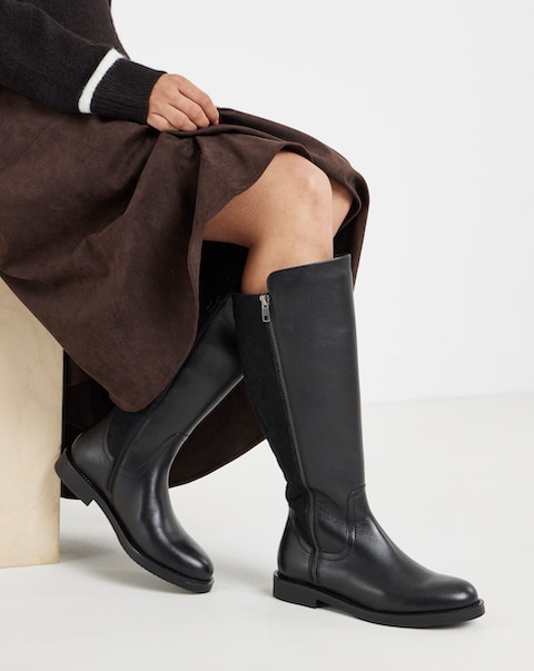 New In - Leather Knee High Riding Boot Ex Wide
