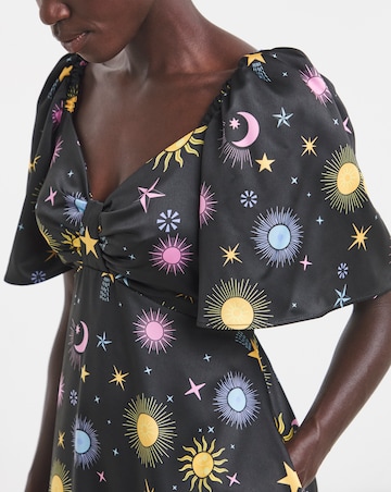 Twisted Wunder Cordella Star & Moon Print Woven Satin Mini Dress