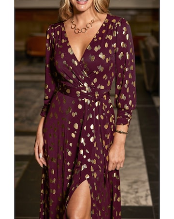 Sosandar Metallic Spot Print Wrap Dress