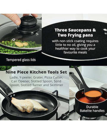 Swan Black Kettle, Toaster, pan + tool