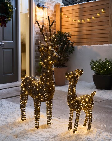 Set of 2 Lit Rattan Reindeers - Indoor/Outdoor