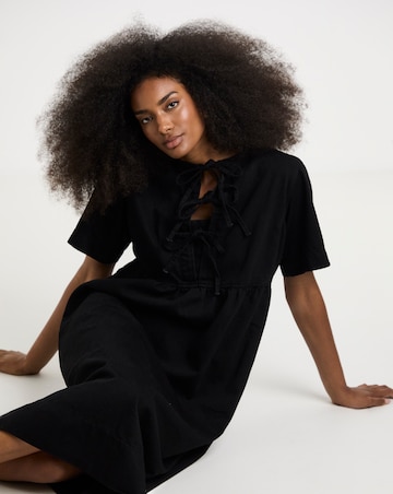 Simply Be Black Denim Tie Front Midi Dress