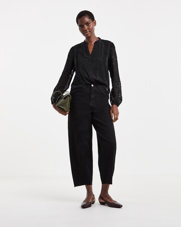 Black Lace Panel Collarless Blouse