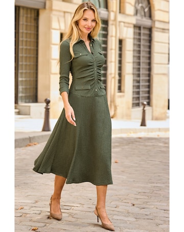 Sosandar Petite Textured Ruched Front Shirt Dress