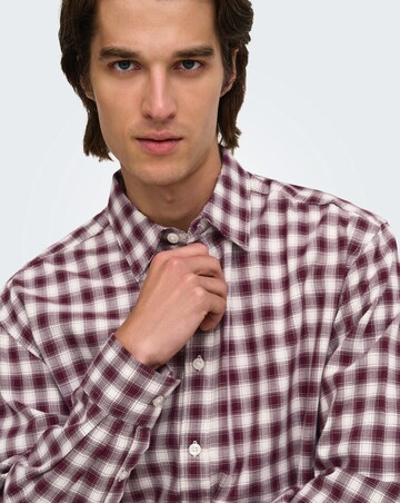 Only & Sons Kosta Long Sleeve Small Check Regular Fit Shirt - Port