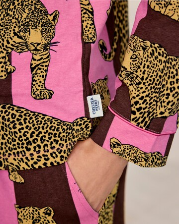Chelsea Peers Classic Cotton Long Sleeve Button Up Stripe Leopard Pyjama Set