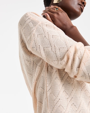 Blush Glitter Textured Long Sleeve V-Neck Top